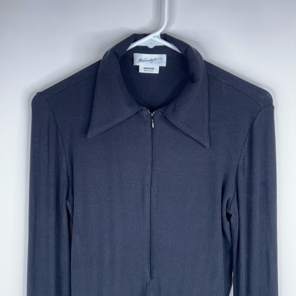 The Line by K Black Kili Bodysuit Long Sleeve Flare Sleeve Zip Front Medium - Picture 2 of 11